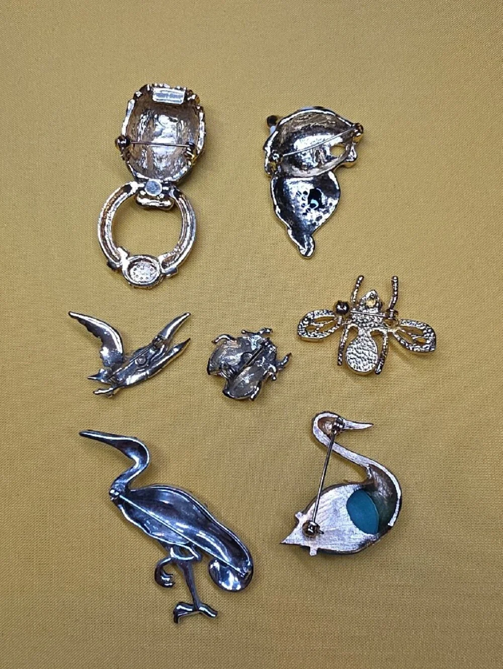 Vintage Wildlife Brooch Lot (7pcs) - Panther, Tiger, Swan, Bee, Birds & Insects